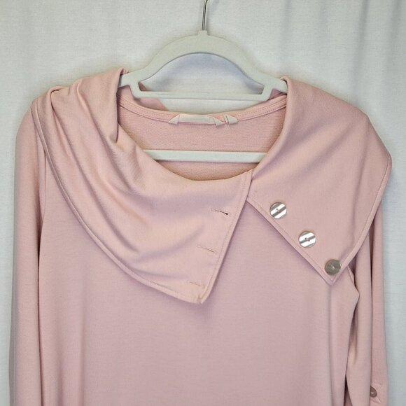 Soft Surroundings Women's Medium Shirt Top Pink Roll Tab Sleeves - Picture 3 of 6